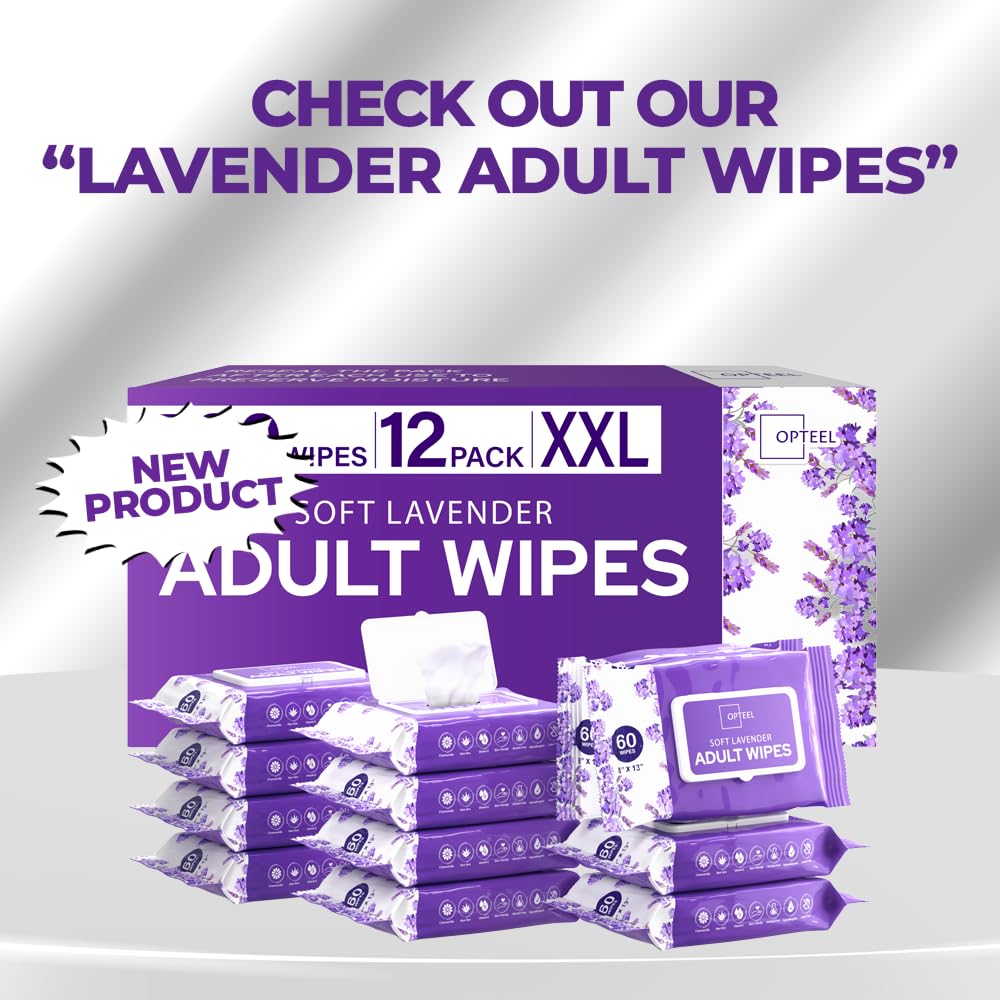 OPTEEL Adult Wipes For Elderly - 8"x13" Extra Large & Soft Wet Wipes for Adults Bathing - Incontinence Disposable Washcloths, Vitamin E & Aloe Infused for Men & Women 720ct (12 Packs of 60)