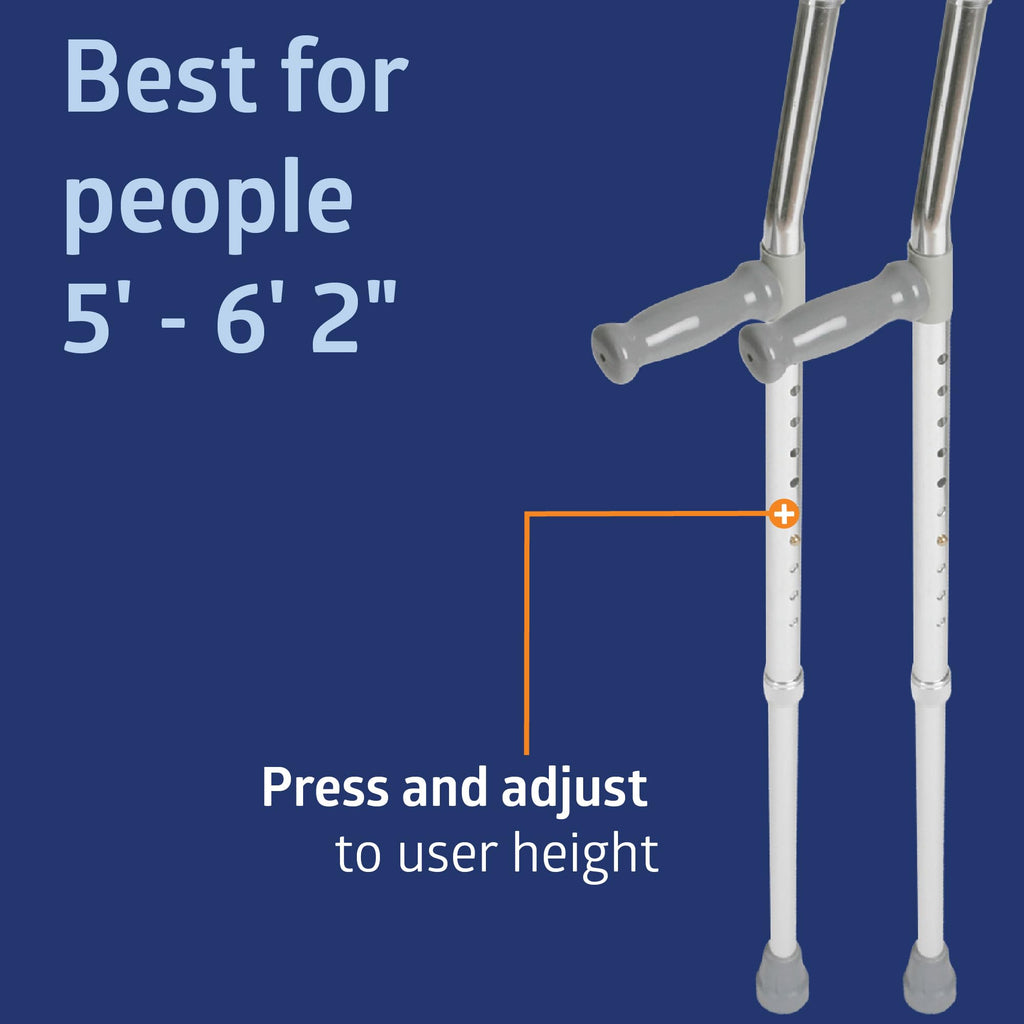 Medline Aluminum Forearm Crutches, Adult, Cuff Size 4", Pack of 2