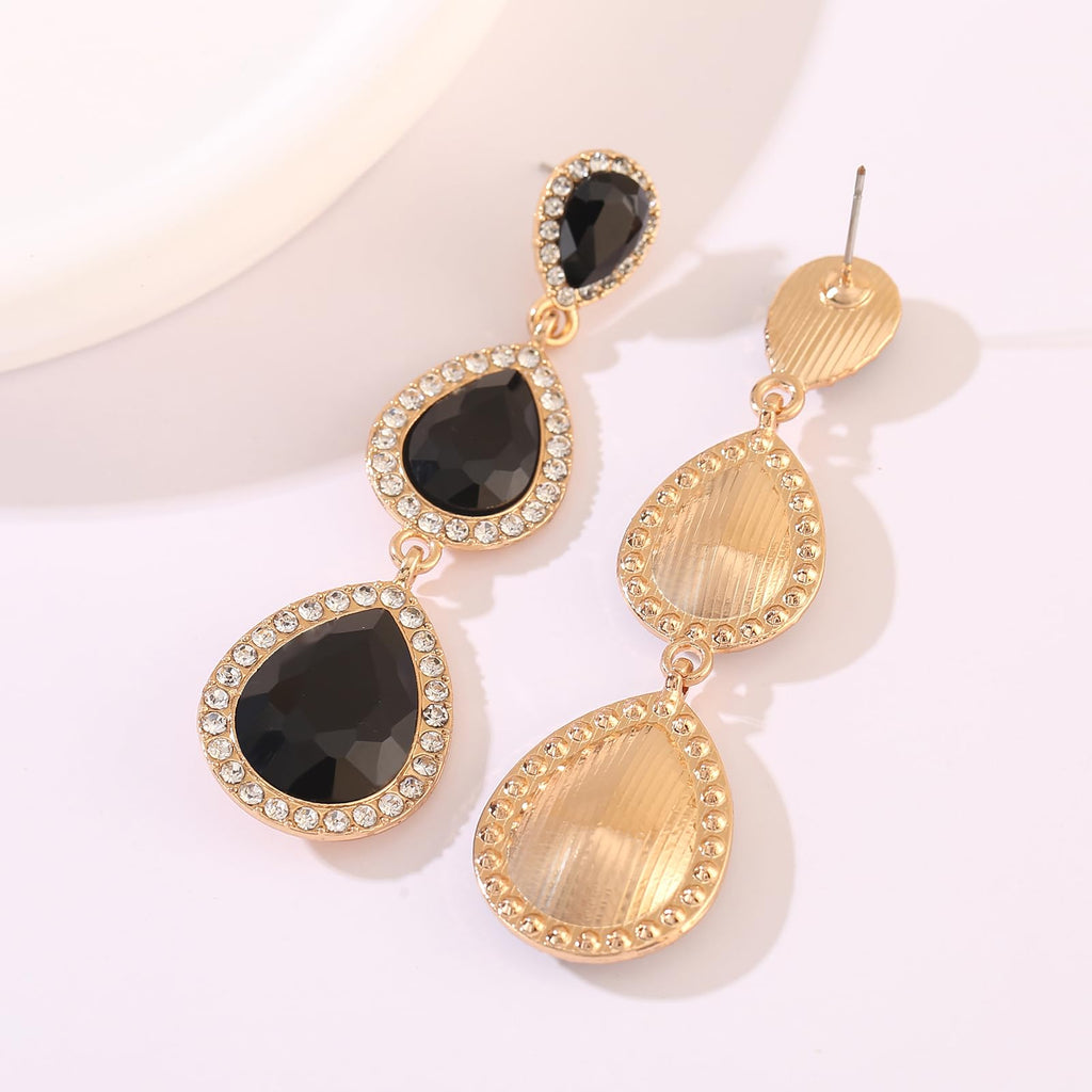 Black Earrings for Women, Vintage Rhinestone Teardrop Statement Earrings