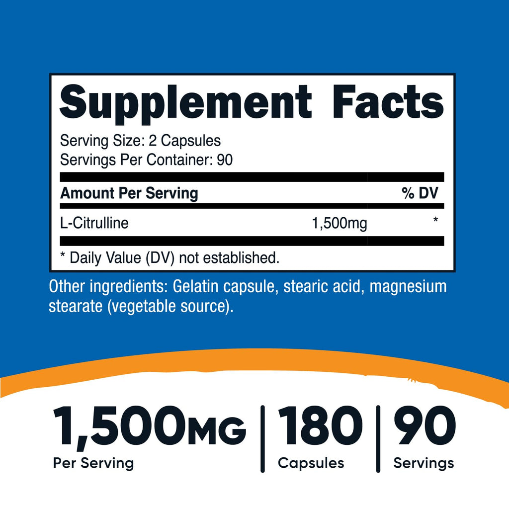 Nutricost L-Citrulline 750mg, 180 Capsules (2 Bottles)