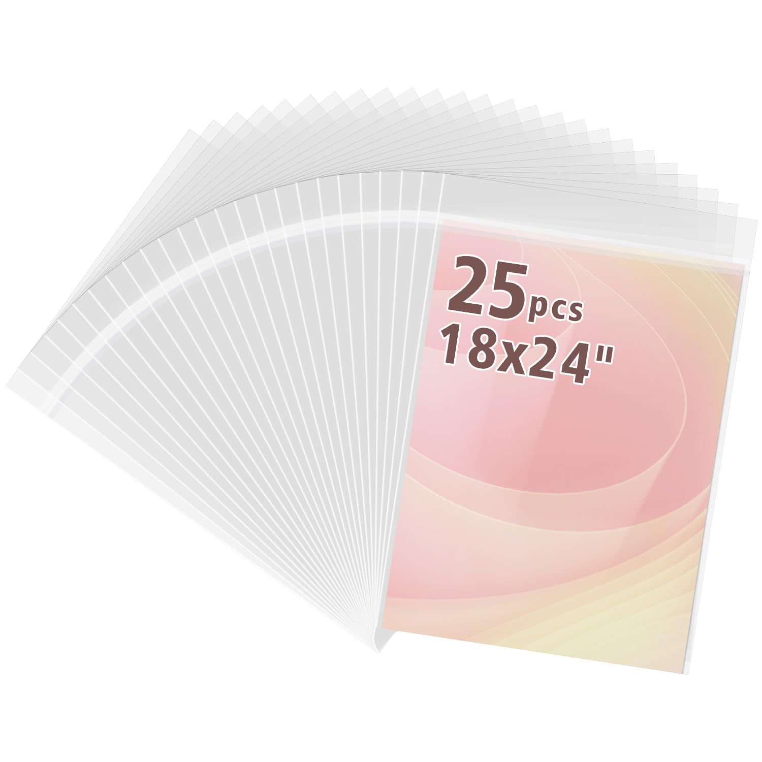Frametory, 18 3/8" x 24 1/8" Acid-Free Clear Plastic Bags, Self Seal Crystal Photo Sleeves for 18x24 Art Prints, Pictures & Framing Mat Mattes - 25 Pack