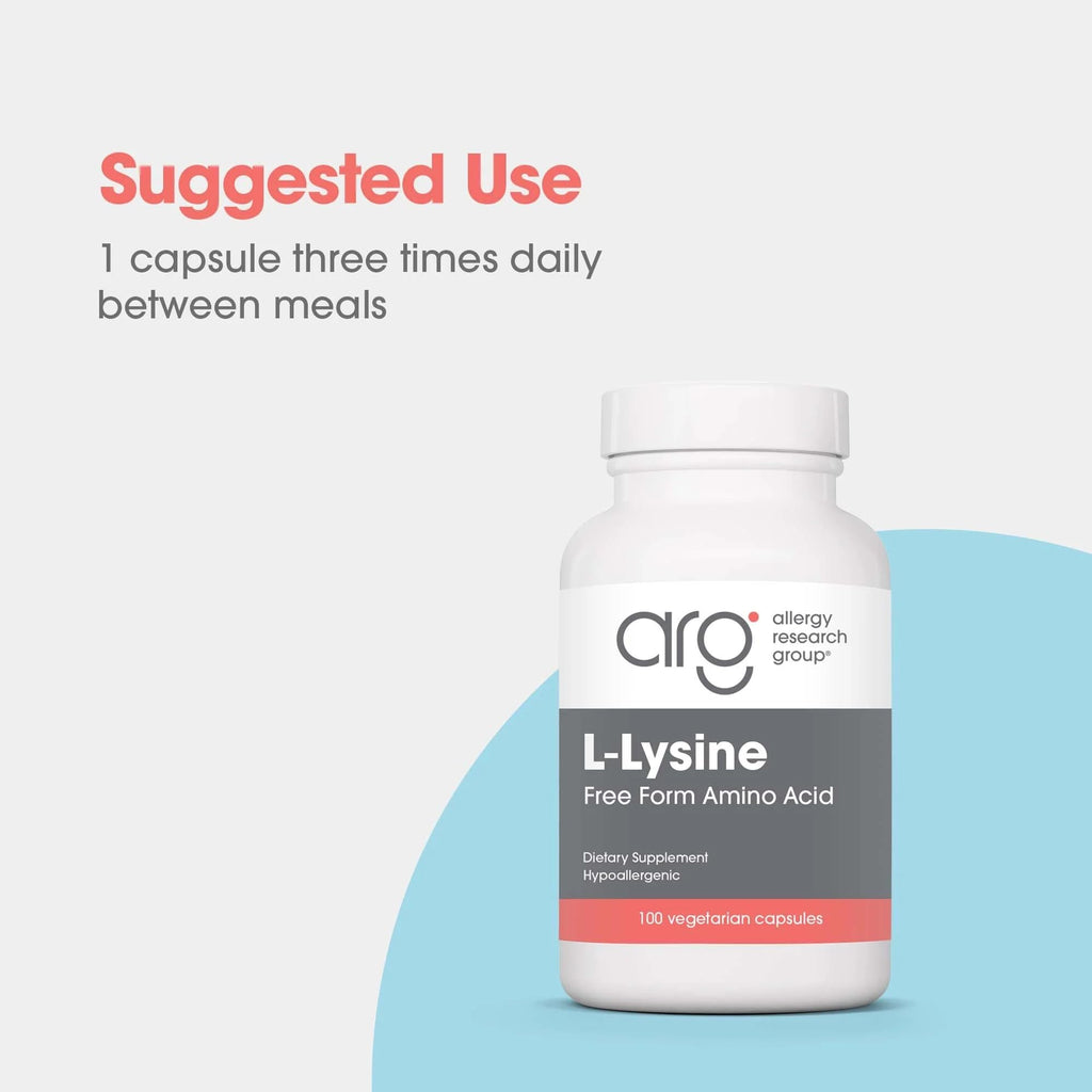 Allergy Research Group NutriCology L-Lysine 500 mg - Essential Amino Acid Supplement - Supports Collagen Formation, Calcium Absorption, Bone & Connective Tissue - 100 Servings - 100 Capsules