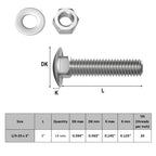 VGBUY 1/4-20 x 3 Carriage Bolts Screws 14 Sets, 304 Stainless Steel 18-8, Round Head Square Neck, Carriage Bolts and Nuts Kit, with Flat Washers