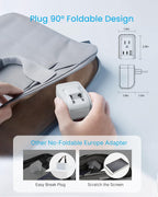 2 Pack European Travel Plug Adapter, VINTAR Foldable International Power Adapter with 2 AC Outlets 3 USB Charging Ports(2 USB C), Type C Power Adaptor to Most Europe Italy Spain France Iceland Germany