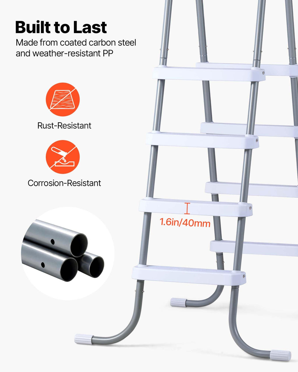 VEVOR Above Ground Pool Ladder, 4-Step Steel A-Frame Swimming Pool Stairs for 48 in High Wall, 300 lbs Capacity Entry/Exit Steps with Secure Non-Slip Sturdy Wide Step, Easy Setup, Gray & White