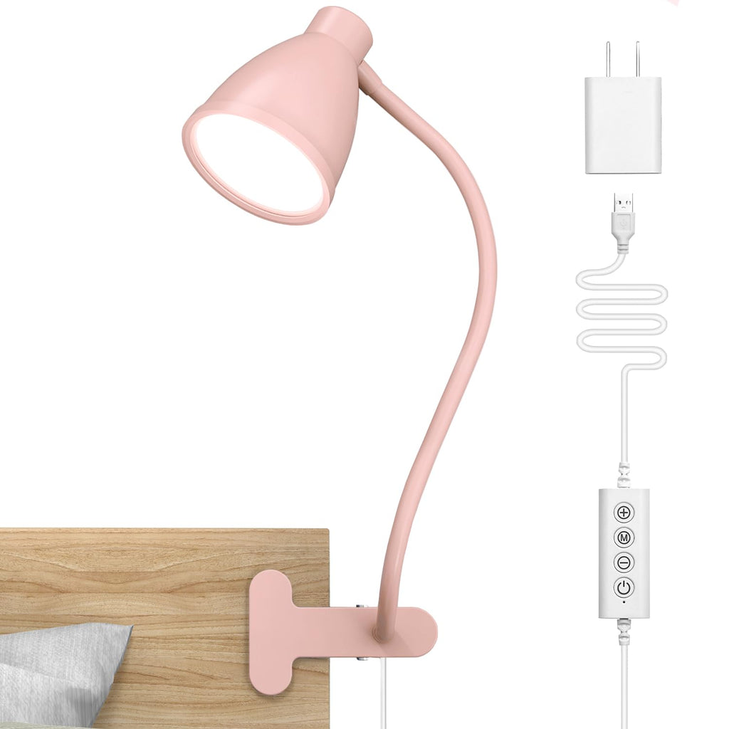 BOHON Cute Desk Lamp with Clamp 10W 38 LED Clip on Light, 5 Color 10 Brightness Auto Off Timer Flexible Gooseneck Pink Lamp Kawaii Accessories Desk Lights for Office Home Bed Bedside Reading, Pink