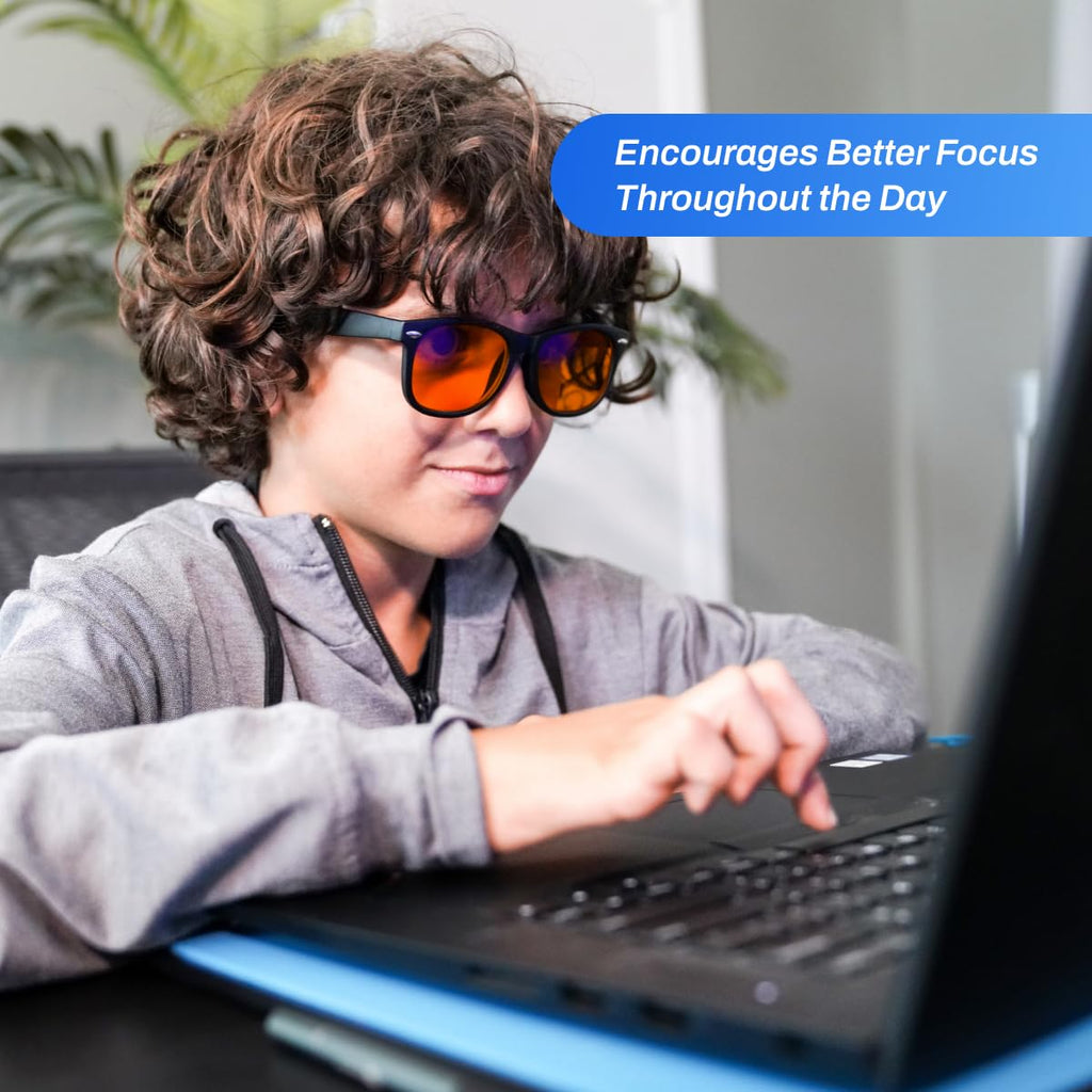 DefenderShield Blue Light Glasses For Kids – Kids Blue Light Glasses Girls and Boys With Orange Lenses (99% Blue Light Blocking) For Screens – Lightweight, Flexible & Shatterproof Black Fit Frames