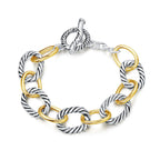 UNY JEWEL Twisted Cable Wire Link Chain Bracelet Two Tone Designer Brand Inspired Women Jewelry Valentine (2 Tone)