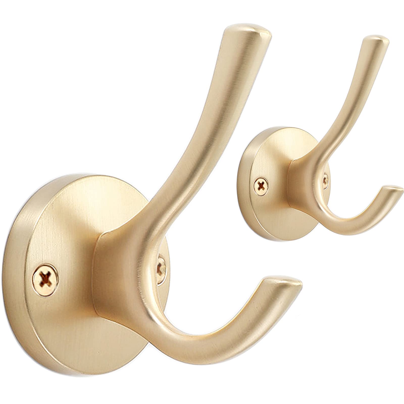 TOFIIGREM Gold Coat Hooks for Wall, 2 Pack Heavy Duty Towel Robe Hooks, Hats Hooks for Entryway Cubicle Closet Mudroom Bathroom Garage