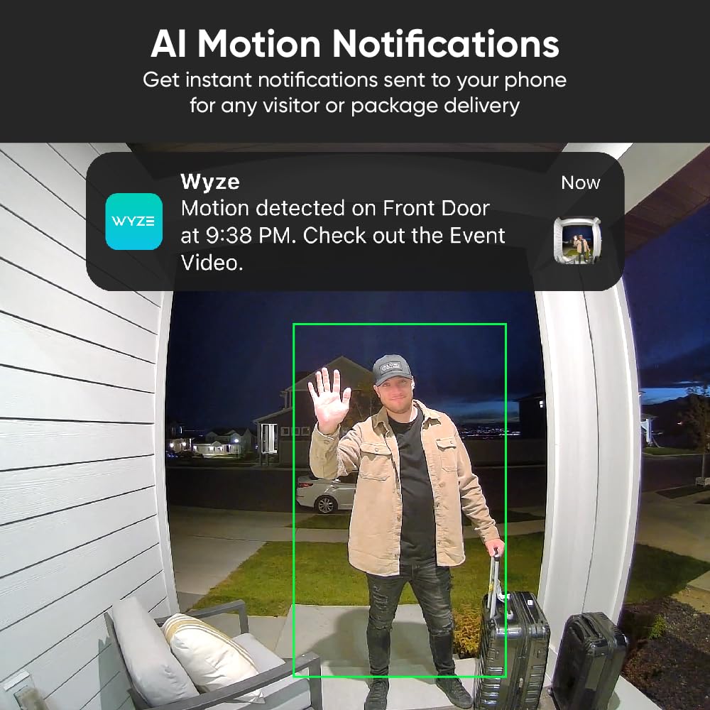 Wyze Video Doorbell v2, Wired, 2K Video, Two-Way Audio, Color Night Vision, Compatible with Alexa & Google Assistant, Black (Renewed)
