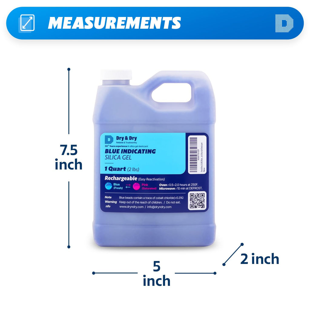 Dry & Dry [2 LBS] Blue Indicating Silica Gel Beads Desiccants (Industry Standard 3-5 mm) - Reusable Desiccant Beads Silica Beads(Blue to Pink) Moisture Absorbers