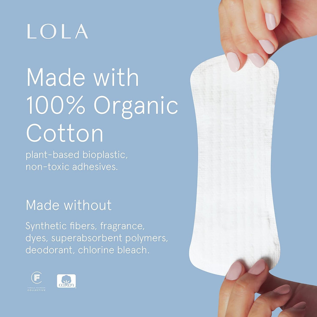 LOLA Ultra-Thin Cotton Panty Liners for Women - Hypoallergenic Panty Liners & Daily Light Pads - Unscented Organic Pads for Women - Pack of 56, 6.5 in
