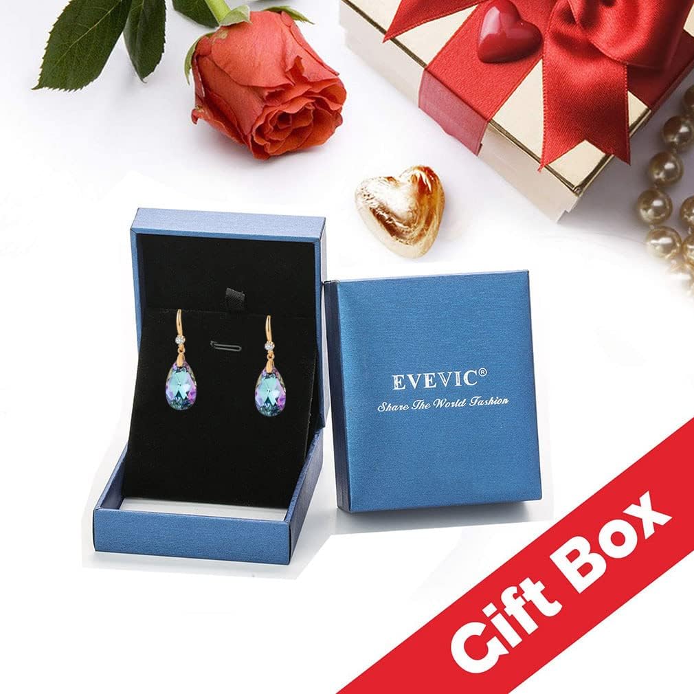 EVEVIC Austrian Crystal Teardrop Drop Earrings for Women, French Hook