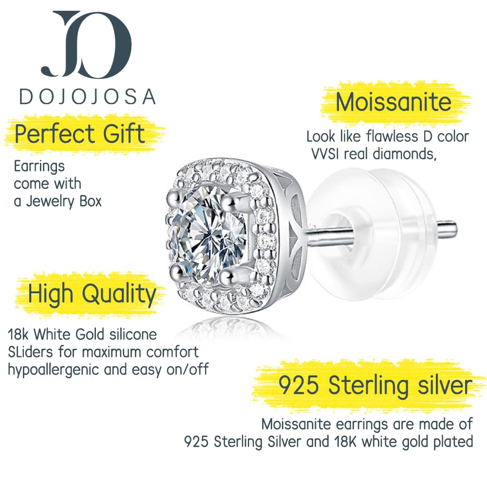 Moissanite Stud Earrings,925 Sterling Silver Lab Created Earrings for Women Men DOJOJOSA Jewelry for Gifts
