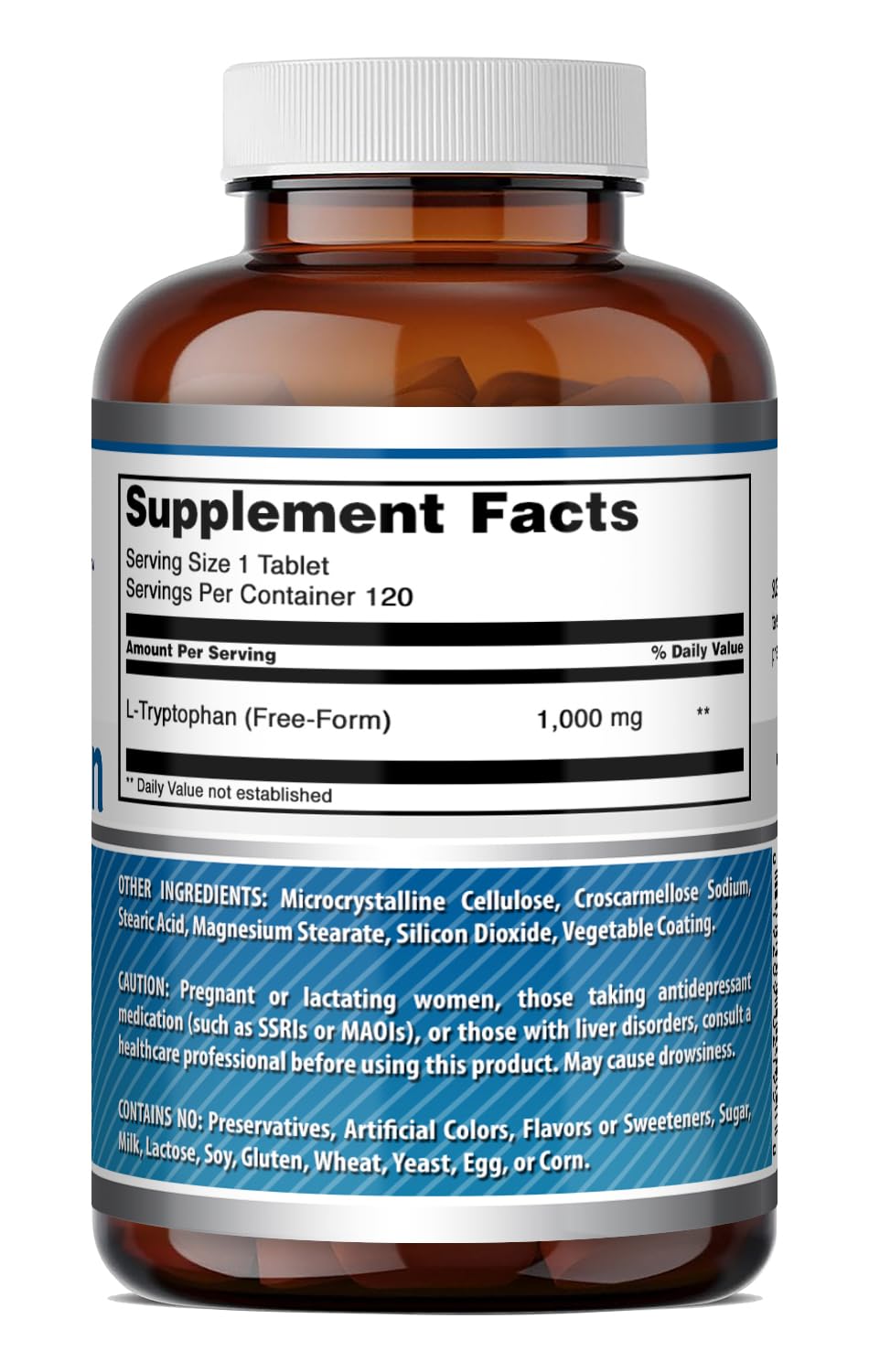 Amazing Formulas L-Tryptophan 1000mg Tablets Supplement | Non-GMO | Gluten Free | Made in USA (120 Count)