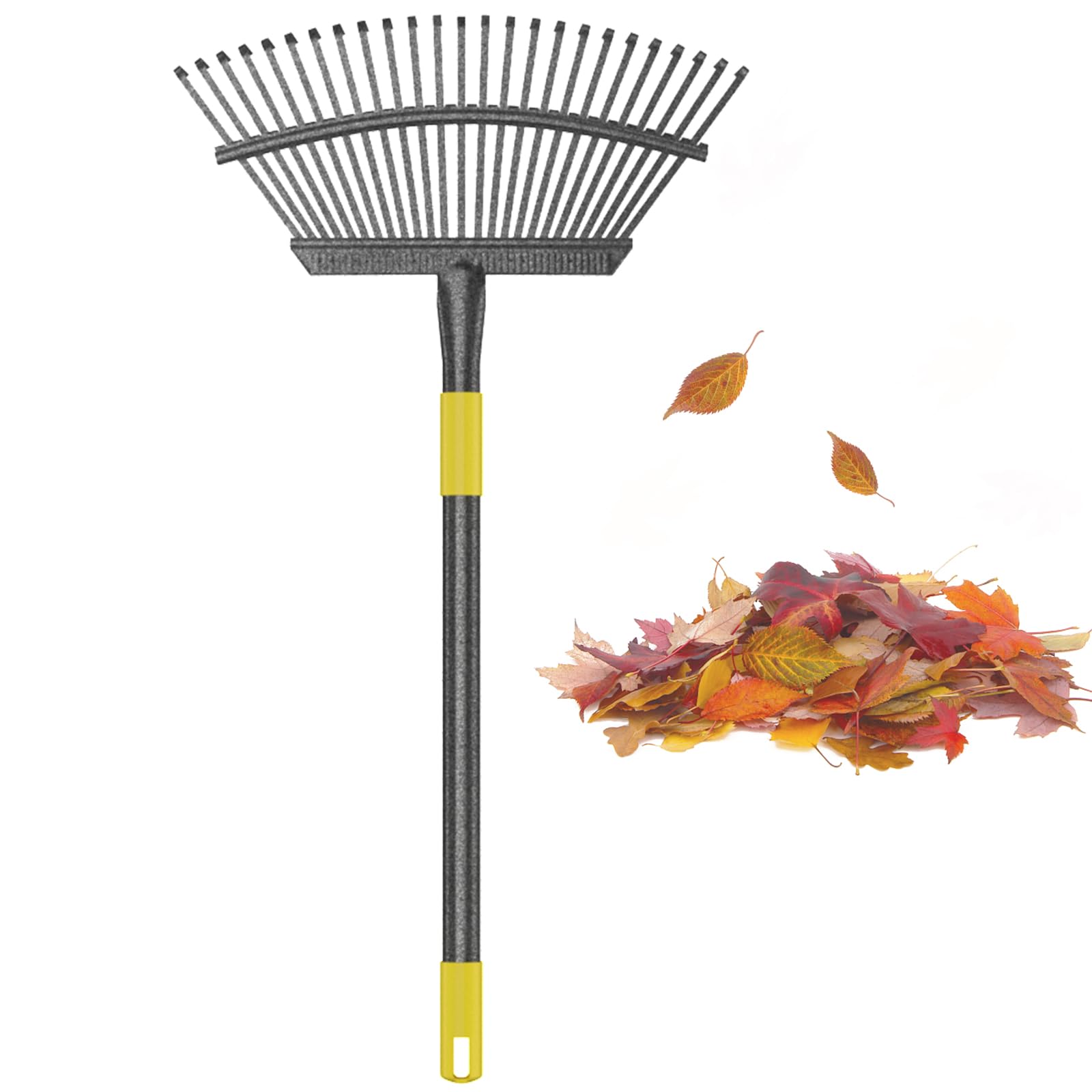 Leaf Rake, 30-61 inch Garden Rakes for Leaves Heavy Duty Long Handle, 25 Tines 18" Wide Metal Thatch Lawn Gravel Shrub Yard Landscape Rake for Leaves and Grass