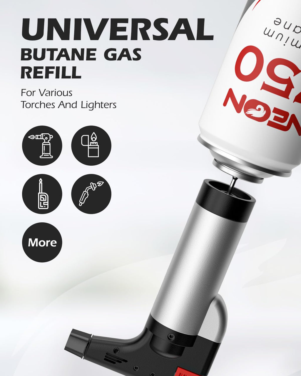 NEON Butane Fuel 750ml, 11X Ultra Refined 0 Impurities Butane Refill, Premium Universal Lighter Fluid with Metal Nozzle and 3 Butane Gas Refill Adapters for Refillable Lighters and Torches, 1 Can