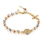 HZMAN Brass Virgin Mary Cross Rosary Bead Bracelet for Women
