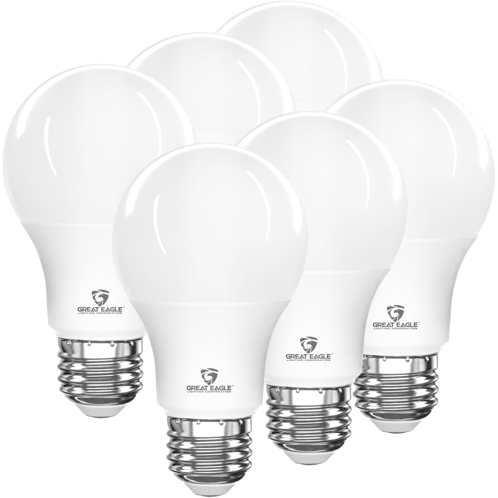 Great Eagle A19 LED Light Bulbs 60 Watt Equivalent - UL Listed - Cool White 4000K LED Light Bulb - 9W Non Dimmable, 800 Lumens (6 Pack)