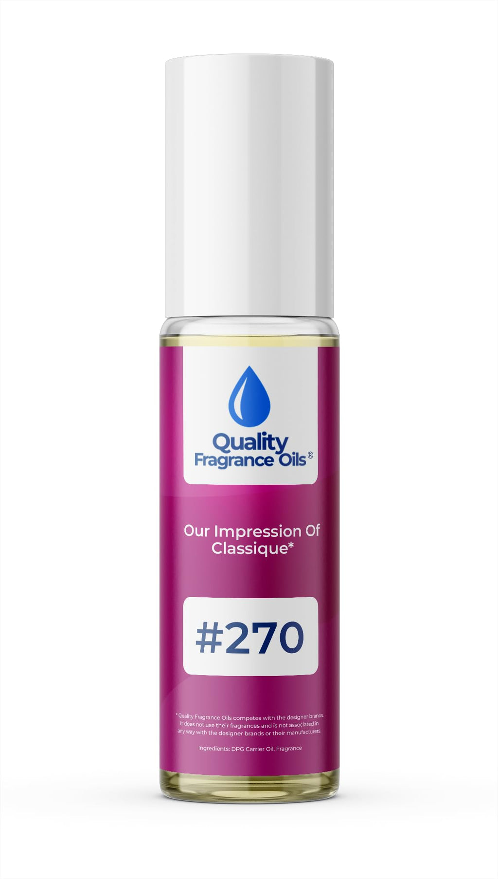 Quality Fragrance Oils' Classique for Women Impression #270 | Long-Lasting Perfume Oil, Alcohol-Free, Strong Scent, 10ml Roll-On | Affordable Alternative to Designer Fragrances