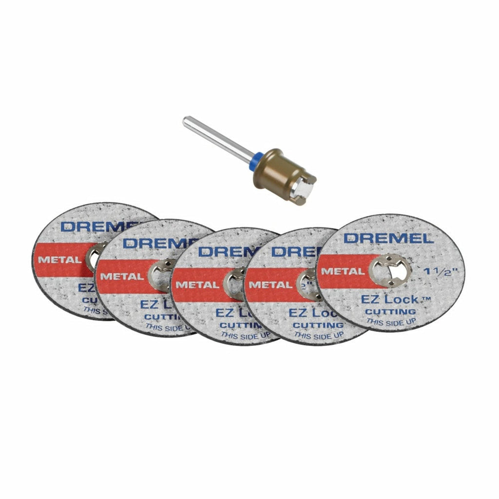 Dremel EZ406-02, EZ - Lock Starter Kit, 1 1/2-Inch (38.1 mm) Wheel Diameter, 5 Piece Fiberglass Reinforced Cut-Off Wheels and EZ402 Mandrel Included, Rotary Tool Cutting Disc Accessories