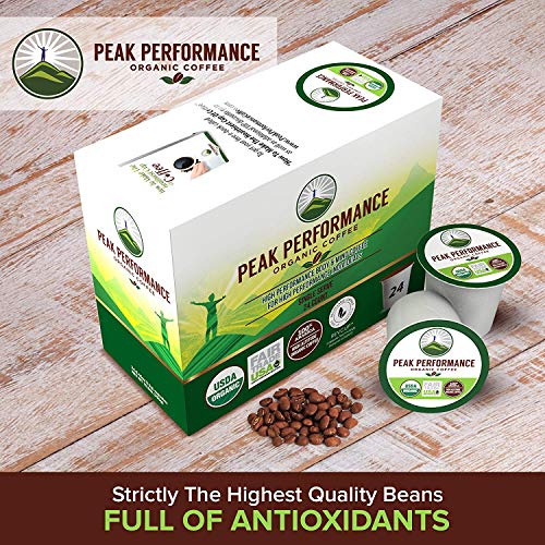 Peak Performance Organic Coffee Pods. Low Acid K-CUP Keurig Compatible High Altitude USDA Organic Coffee. Fair Trade Beans Medium Roast Single Serve 96 Count Recyclable Cups For High Performers
