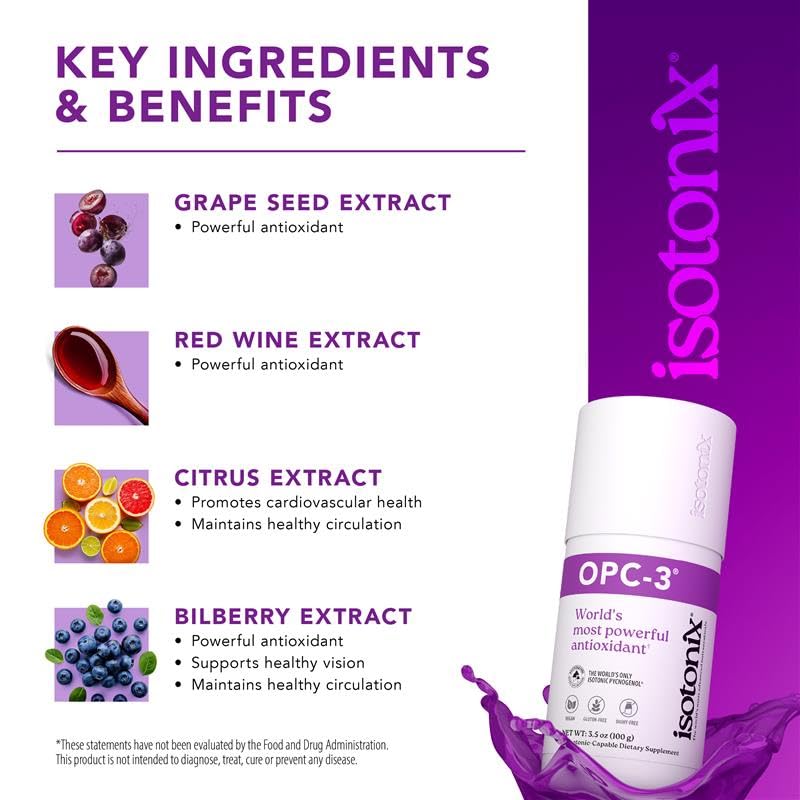 Isotonix OPC-3 Antioxidant Supplement - Pycnogenol, Grape Seed Extracts, Bilberry, Red Wine & Pine Bark Extracts - for Heart & Circulatory Support - Isotonic, Vegan, Gluten Free - 30 Servings
