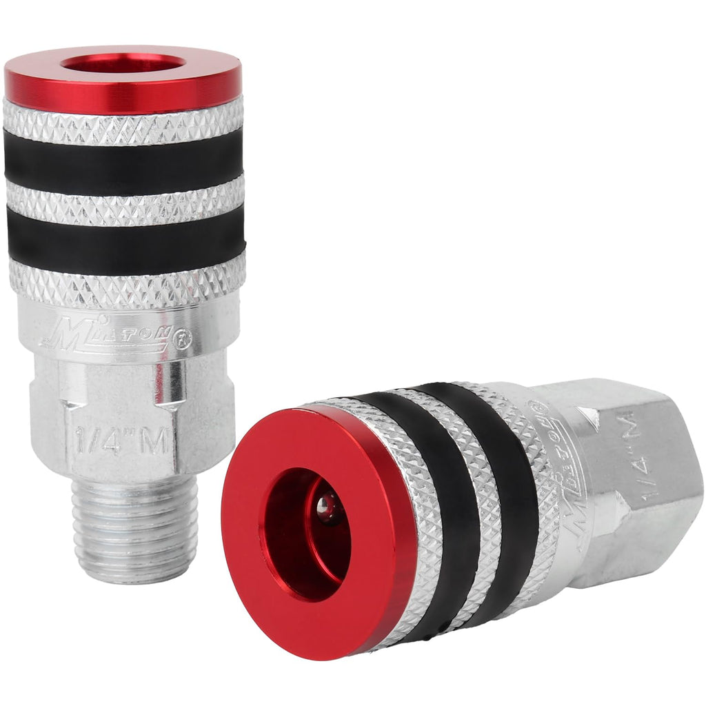 Colorfit by Milton Coupler & Plug Kit (M-Style) with Rubber Bumpers – 1/4" NPT Quick Connect Hose Fittings for Air Tools & Compressors - 7-Piece