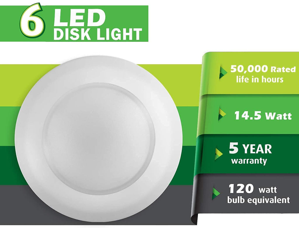Lunabode LED 7.5 Inch Flush Mount Ceiling Light Fixture (6 Pack) - 16.5W, 1500Lm, 120V, 6000K Modern Kitchen Recessed Ceiling Lamp | Wet Location Dimmable LED Light | ETL, 4/6" J-Box