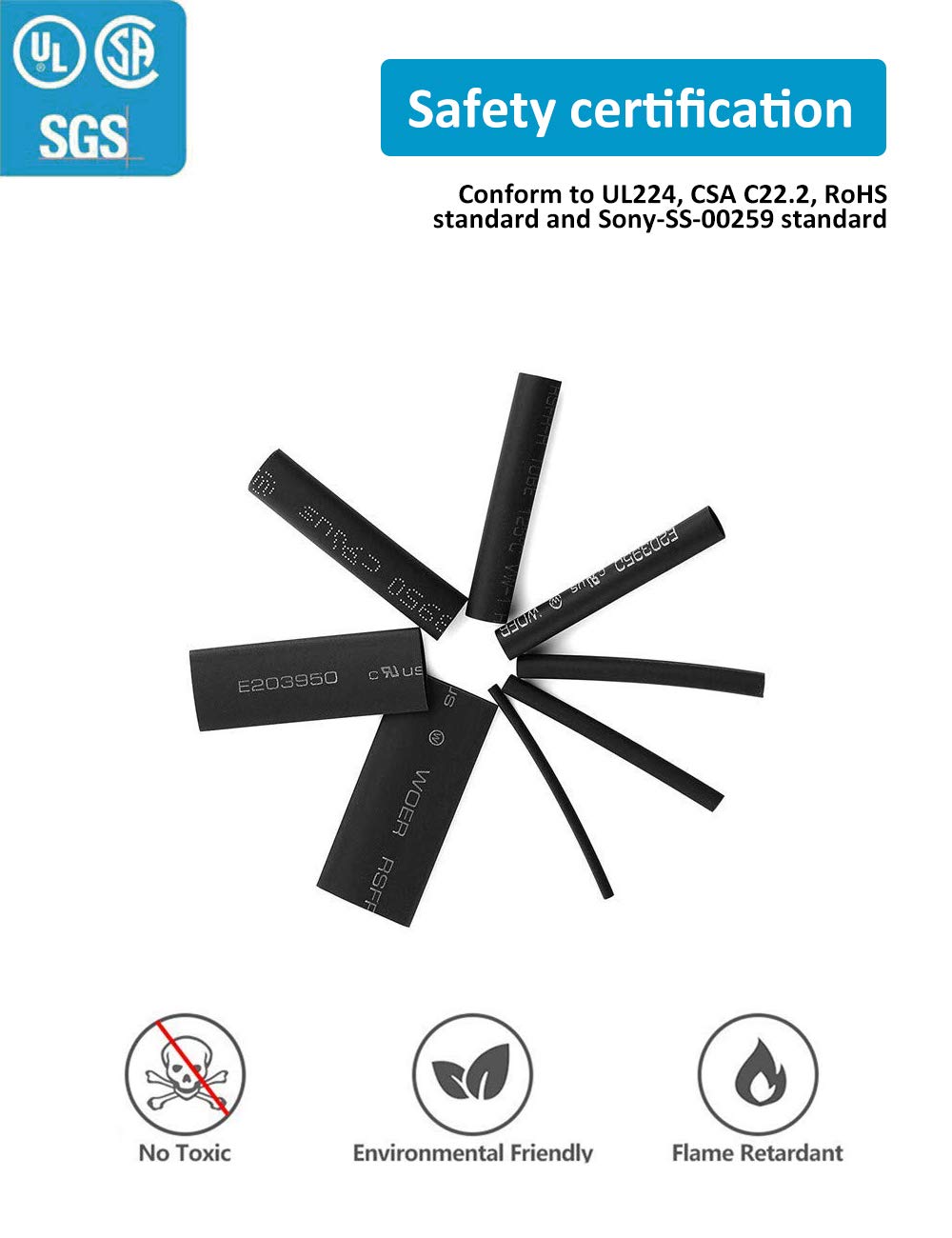 innhom 650pcs Heat Shrink Tubing Black Heat Shrink Tube Wire Shrink Wrap Shrinkage Ratio 2:1 Electrical Cable Wire Kit Set Long Lasting Insulation Protection