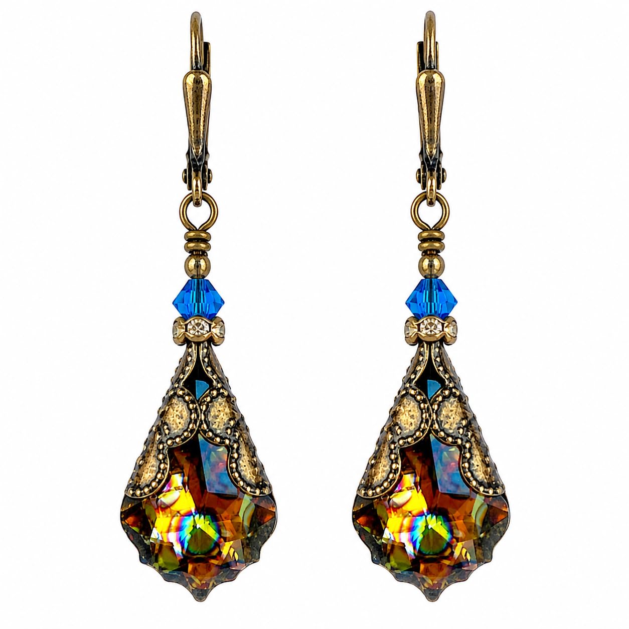 HisJewelsCreations Peacock Dangle Earrings adorned with Swarovski® Crystals