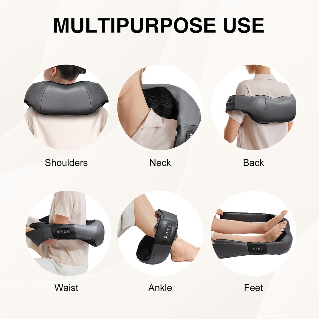 Nekteck Shiatsu Neck Massager with Heat for Pain Relief Deep Tissue, 2026 Upgraded 3D Back Shoulder Kneading Massage Pillow, Body Muscle Relaxation Tool Gifts for Him Her Mom Dad, Gray (NOT Cordless)