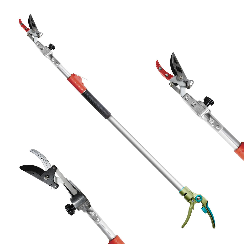 GARTOL Pruner for Garden, Cut Upto 1 Inch & Hold Telescopic Pole Pruner, Fruit Picker with Rotating Blade Head, Lightweight Aluminum Extendable Handle for Tree Branch Cutter, 6.23-10.5 FT, Silver
