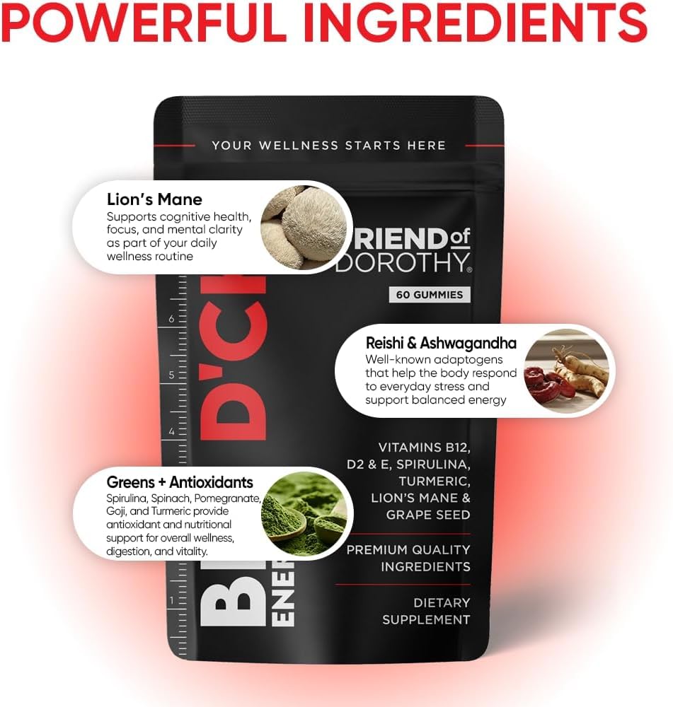 FRIEND OF DOROTHY Daily Multivitamin for Men, Energy, Focus & Immunity Support, Ashwagandha, Lion’s Mane & Reishi, 60 Capsules