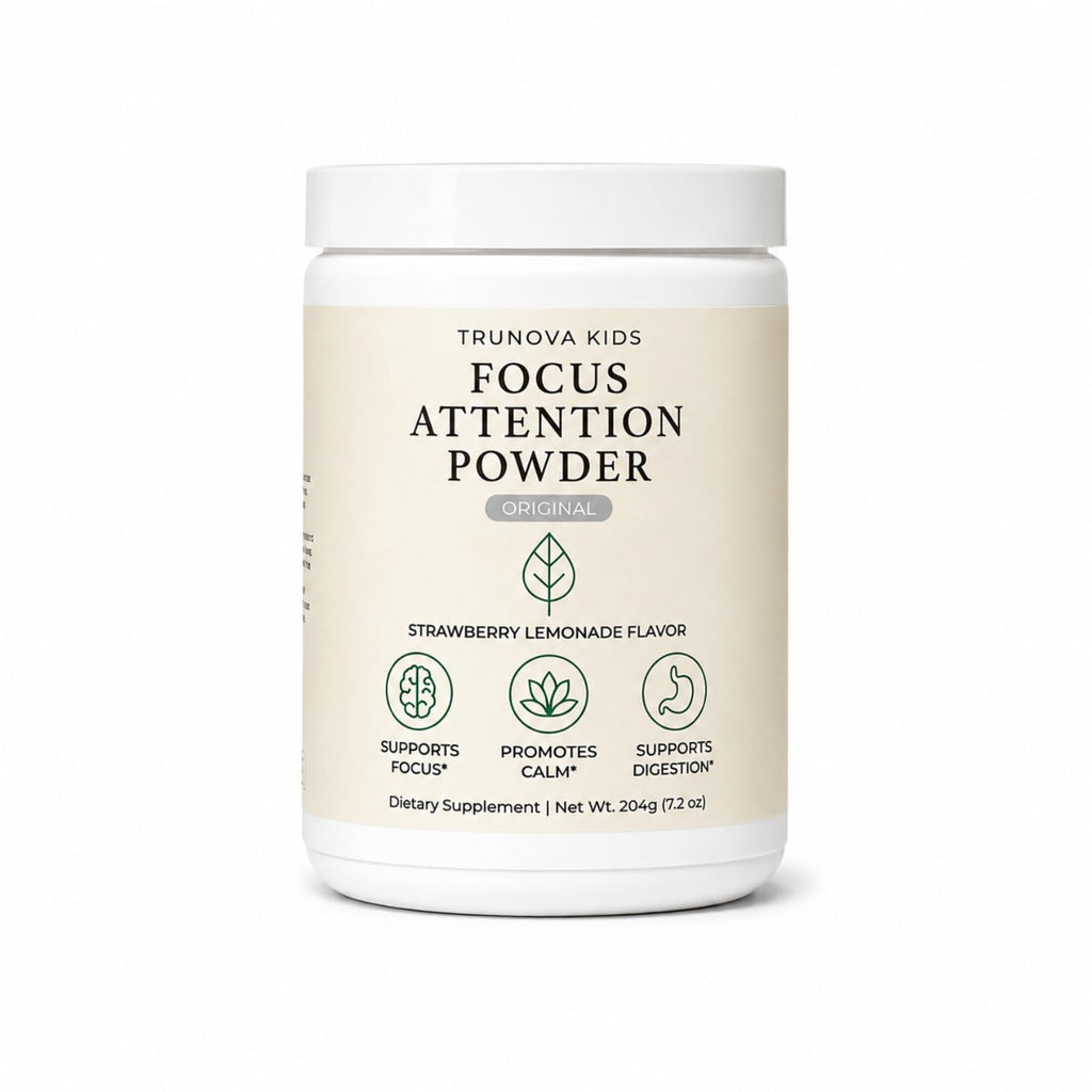 Trunova Kids Focus Attention Drink Mix | Gut + Brain Support Powder for Children Ages 4+ | Strawberry Lemonade | Vitamins, Minerals, Prebiotics & Probiotics | Non-GMO | Gluten Free | 30 Servings