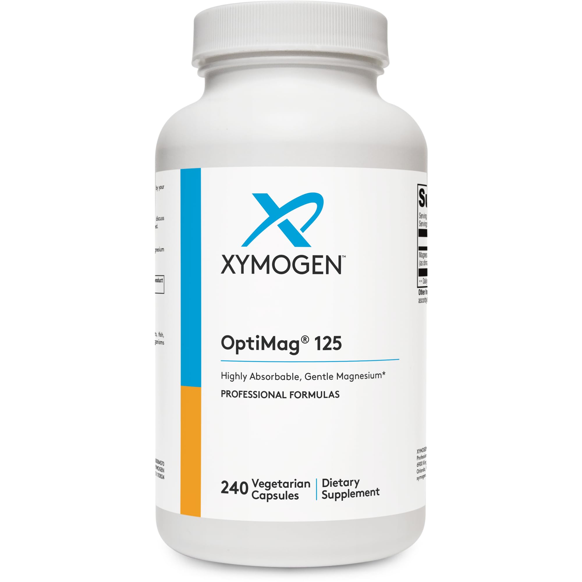 XYMOGEN OptiMag 125 - Magnesium Supplement with Di-Magnesium Malate & Glycinate Lysinate to Support Nerve, Muscle, Bone Health + Heart Health (240 Capsules)