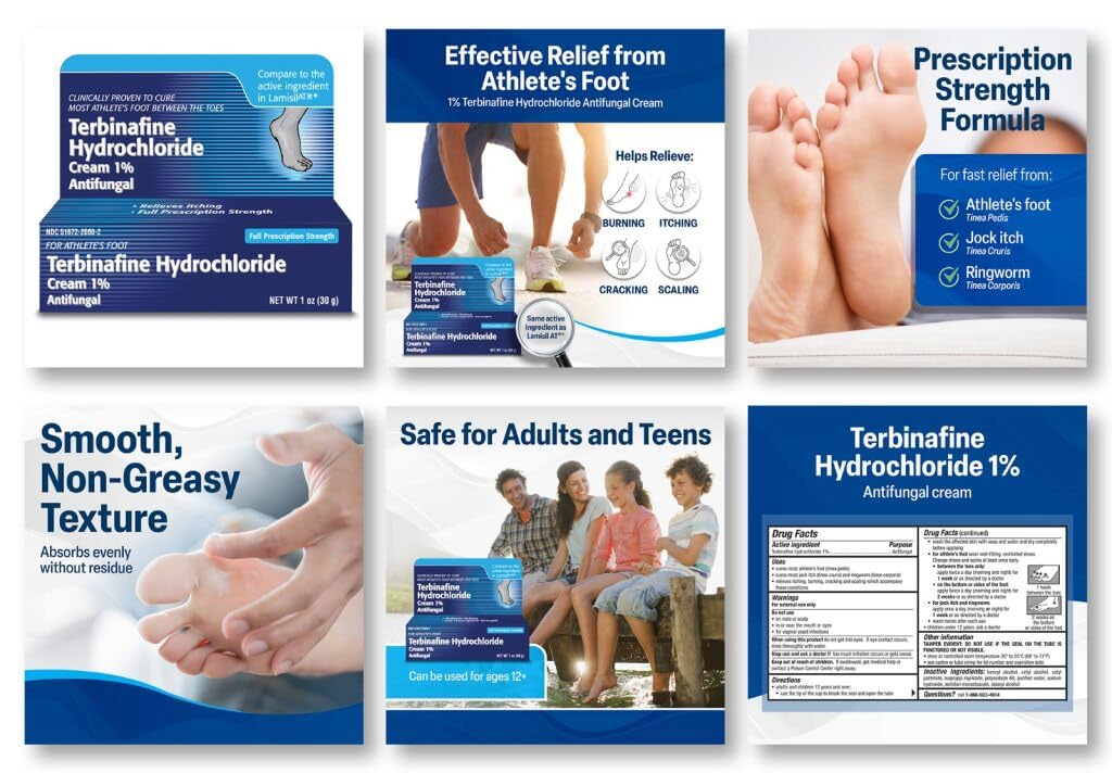 TARO Terbinafine Hydrochloride antifungal Cream 1% - Athletes Foot Cream Extra Strength, relieves itching & Burning, Cures Most Athlete's Foot, Jock Itch & Ringworm