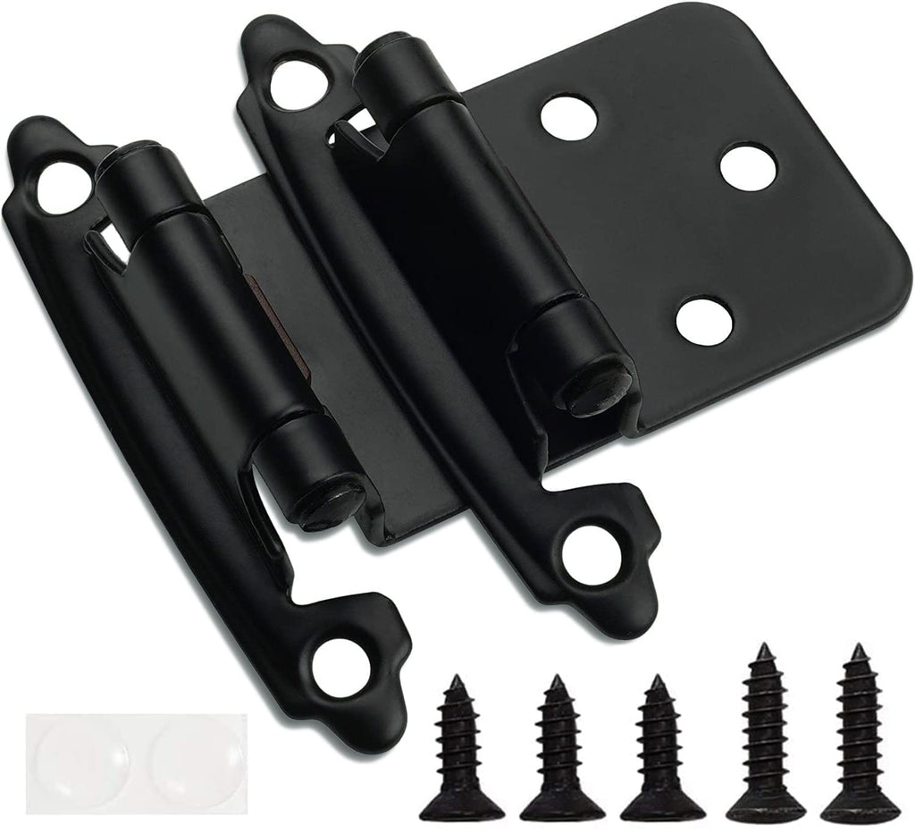 Decobasics 1/2" Overlay Matte Black Cabinet Hinges 50 Pack (25 Pair) Self Closing Bath & Kitchen Cabinet Hinges Black Flush Mount w/Door Bumpers & Upgraded Screws