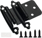 Decobasics 1/2" Overlay Matte Black Cabinet Hinges 50 Pack (25 Pair) Self Closing Bath & Kitchen Cabinet Hinges Black Flush Mount w/Door Bumpers & Upgraded Screws