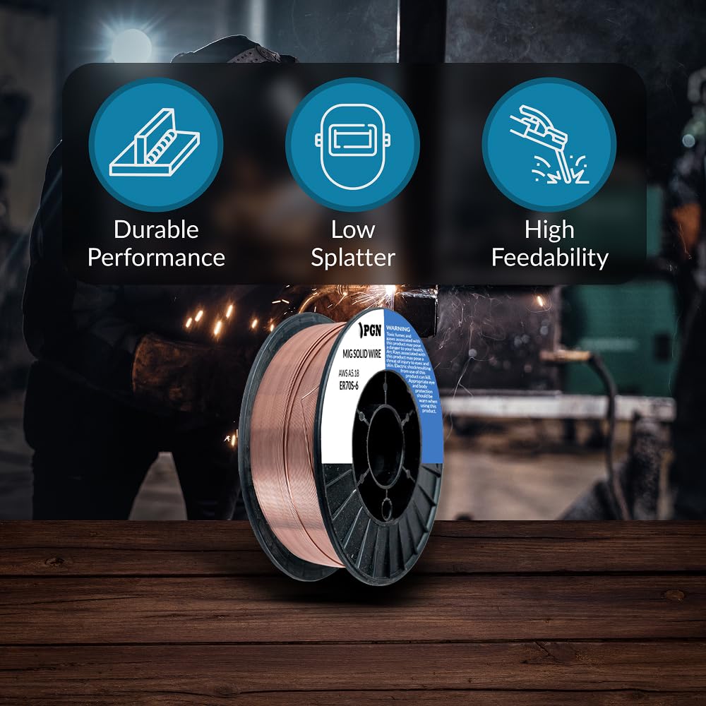 PGN Solid MIG Welding Wire - ER70S-6 .030 Inch - 10 Pound Spool - Mild Steel MIG Wire with Low Splatter and High Levels of Deoxidizers - For All Position Gas Welding