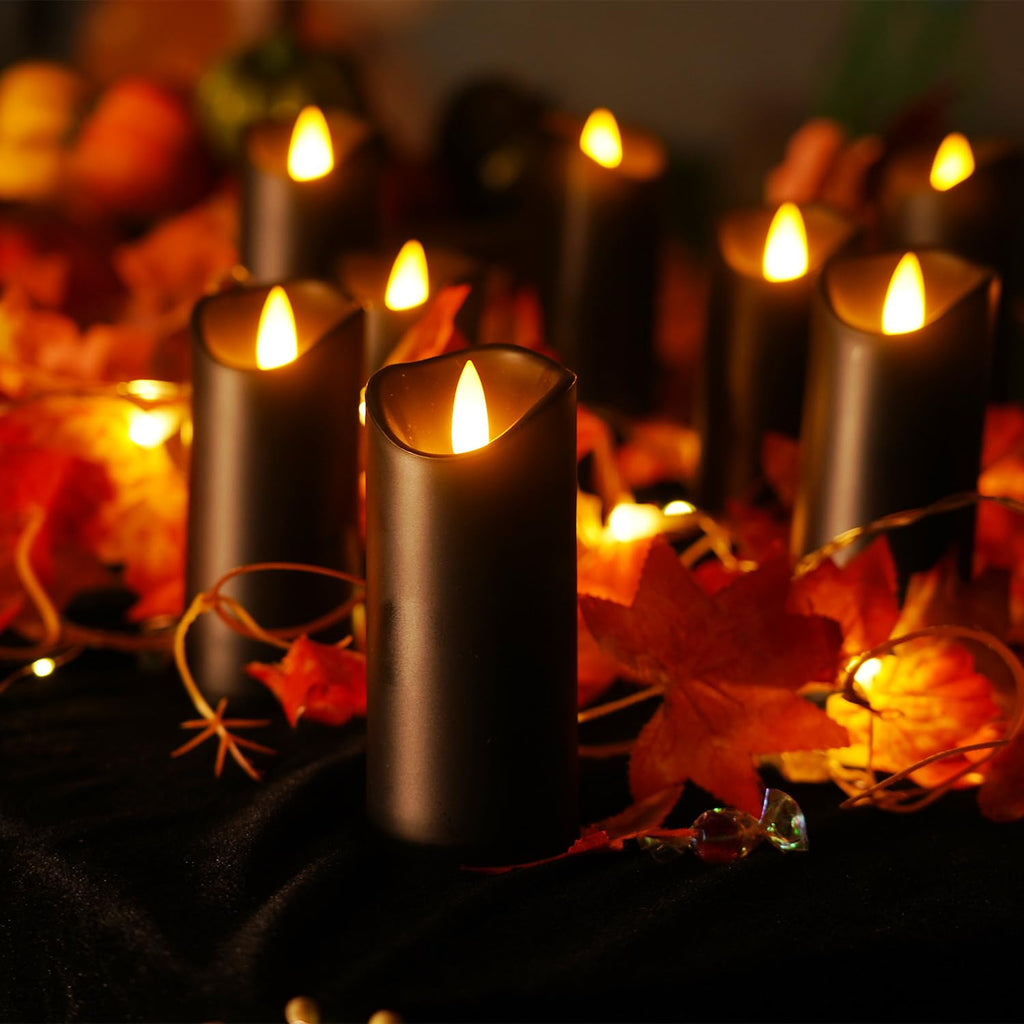 Homemory Black Halloween Flameless LED Pillar Candles, Remote Timer, 9 Pack