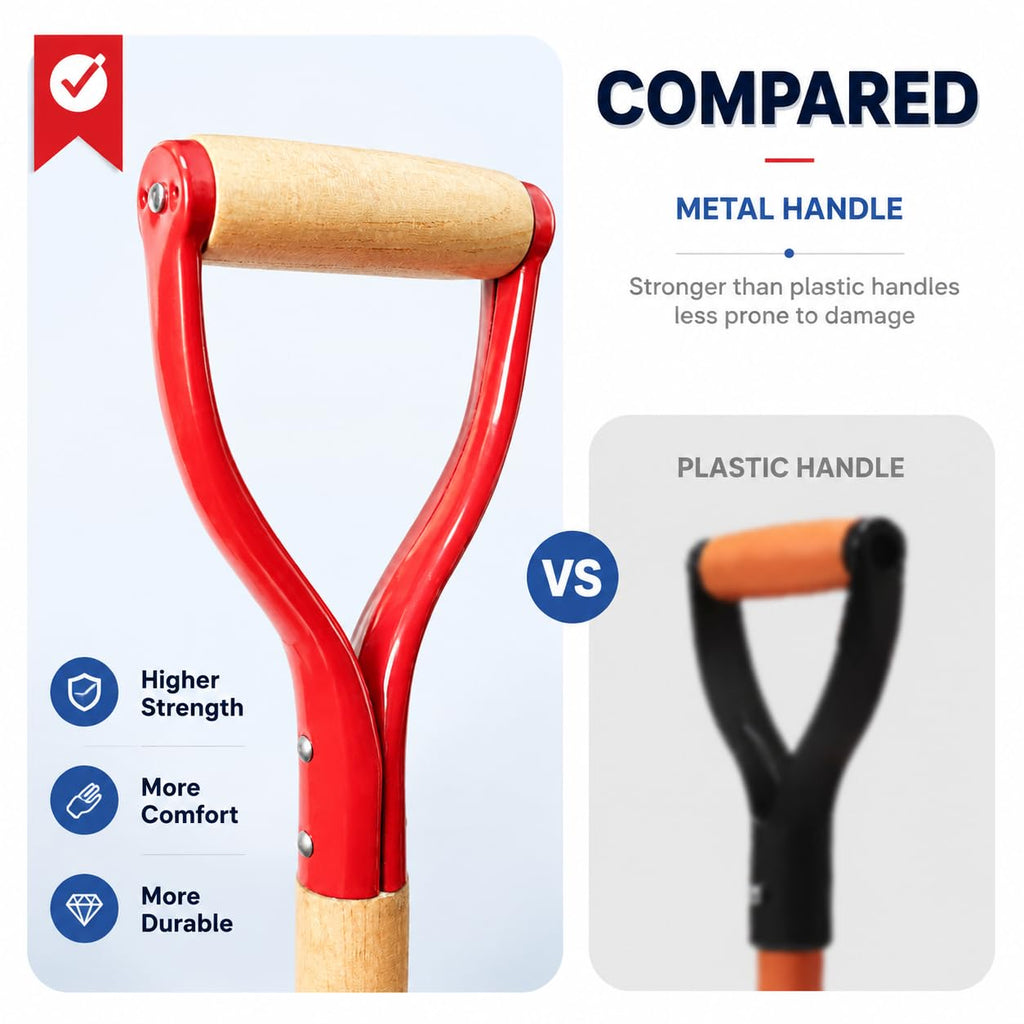 VNIMTI Spade Shovel,Transplanting Spade，Drain Spade,Spade Shovels for Digging,Sharp Shooter Shovel or Spade,45Inch,Steel D-Grip,Wooden Handle
