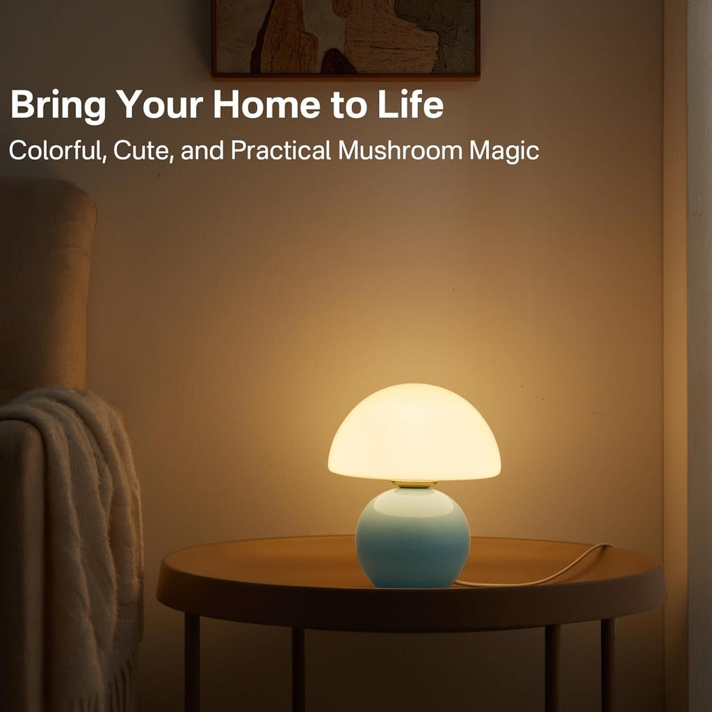 Dawnwake Mushroom Lamp Table Lamp for Bedroom,Desk Bedside Small Lamps for Living Room Night Stands,Mushroom Decor Cute Mini Modern Mid Century Lamps,Unique Aesthetic Home Living Room Decor(Blue)