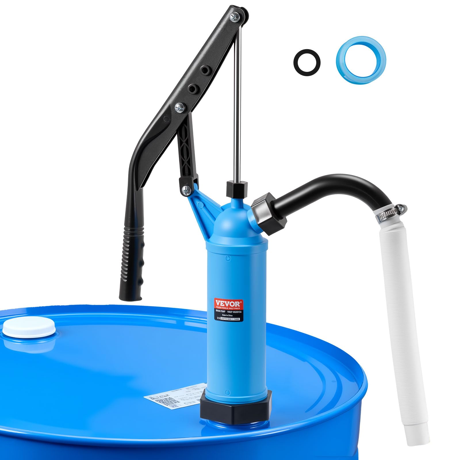 VEVOR Drum Pump, 9.5 oz. Per Stroke, Lever-Action Barrel Pump, Fits 5-55 Gallon Drums with 3-Section Suction Tube Assembly & Hose, Hand Operated, Designed to Transfer Water, Alcohol, Corrosive Liquids
