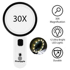 Magnifying Glass with Light, 30X Handheld Large Magnifying Glass for Reading, Lighted Magnifier for Seniors, Macular Degeneration, Coins, Jewelry, Elderly