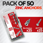 CrimsonMark 50Pcs Metal Self Drilling Drywall Anchors and Screws Kit #8