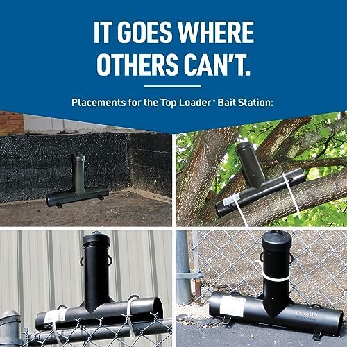 JT Eaton Top Loader® Black Plastic Bait Station with U-Shaped Bait Holder Rods, Screws, Hex Key, Poison, Tamper-Resistant