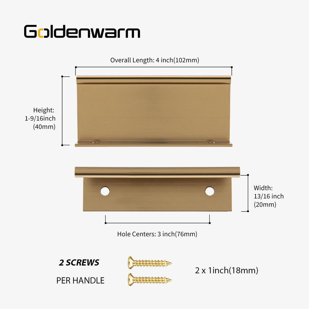 Goldenwarm 20 Pack Champagne Bronze Cabinet Pull Gold Finger Pulls, Brushed Bronze Edge Pulls for Cabinet Kitchen Cabinet Edge Pulls, 3in Cabinets Finger Pulls