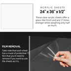 CALPALMY (2 Pack) 1/2" Thick Clear Acrylic Sheets 24" x 36", Pre-Cut Plexiglass Sheets for Craft Projects, Acrylic Signs, Display Cases or Shelving and More - Easy to Cut with Power Saw etc