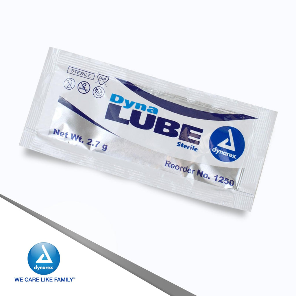 Dynarex DynaLube Lubricating Jelly, Water Soluble and Sterile Lubricant Jelly, Used for Body Orifices, Hinged Instruments and Medical Devices, 1 Box of 144 DynaLube Packets, 2.7g